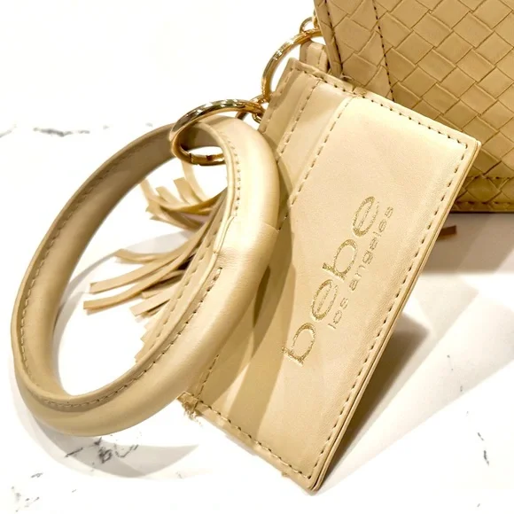 Bebe Cream Small Crossbody Bag with Gold Chain, Card Case and Wristlet NWT - Picture 9 of 11